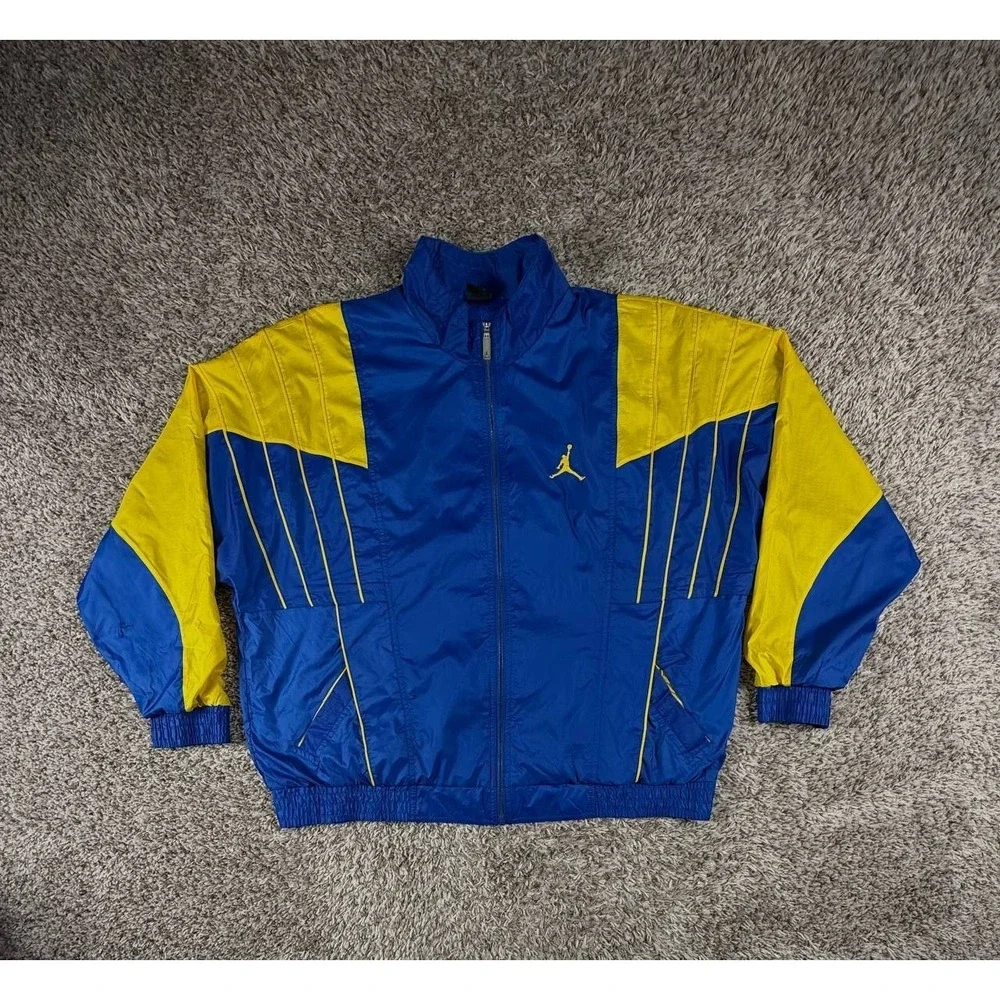 Nike Air Jordan Retro 5 Windbreaker Jacket Blue Yellow Men's 3XL 547683-474